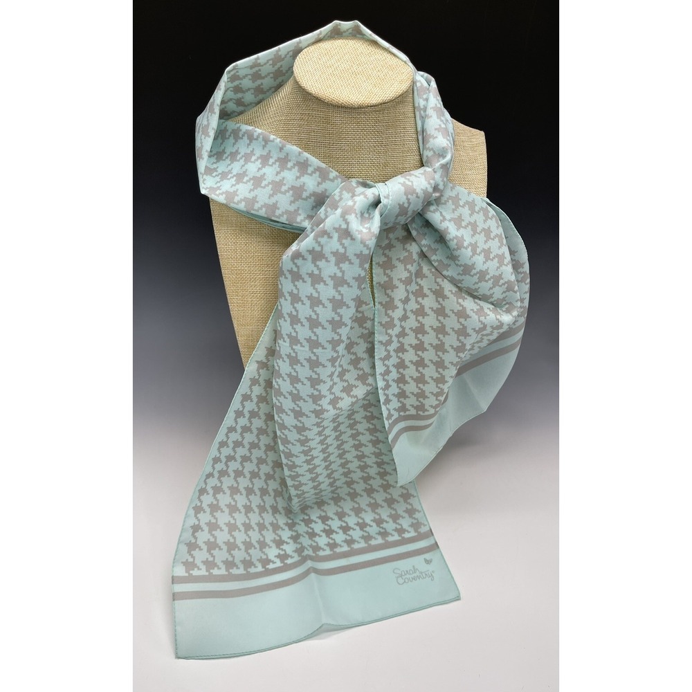 Vintage Sarah Coventry Houndstooth‎ Neck Scarf Light Blue Gray 51" Translucent